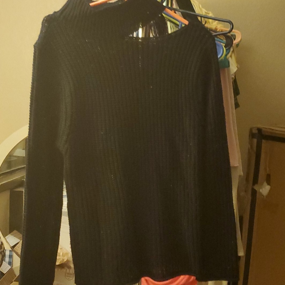 Black Knit Slit Neck Sweater